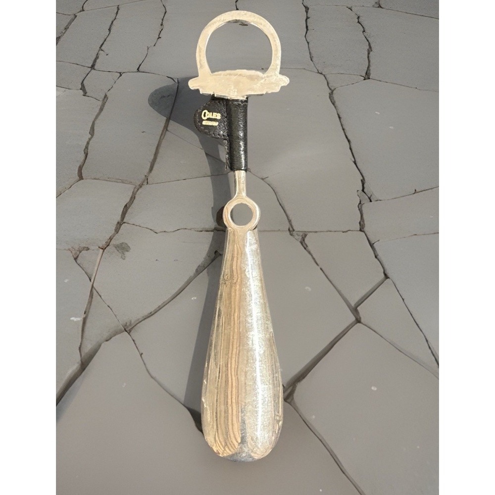 Neiman Marcus Solid Brass Shoehorn W/ Stirrup Handle 9" Long Made‎ in Italy